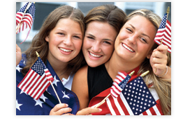 Friends holding American Flags